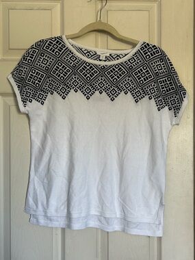 NWT J. Jill jacquard short sleeve black/white sweater size XS petite